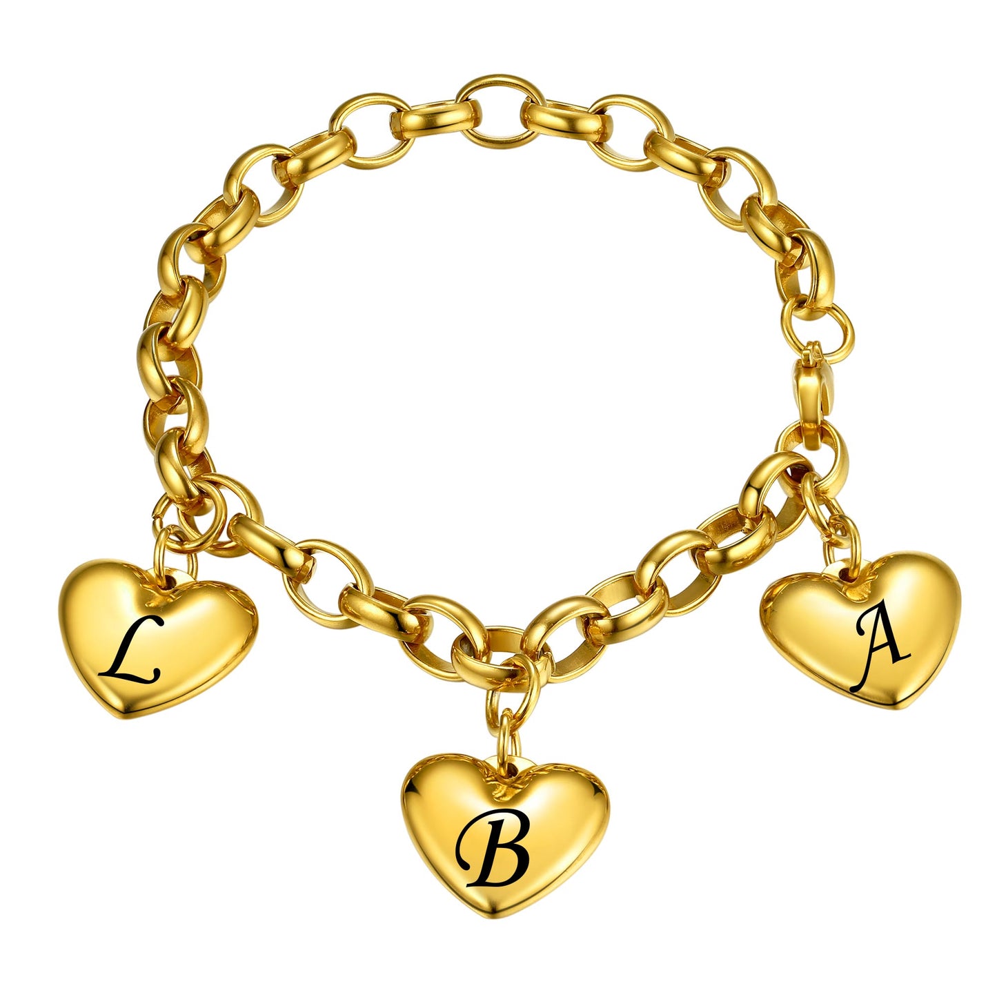 Personalized Engraved Hearts Charm Bracelet 3 heart