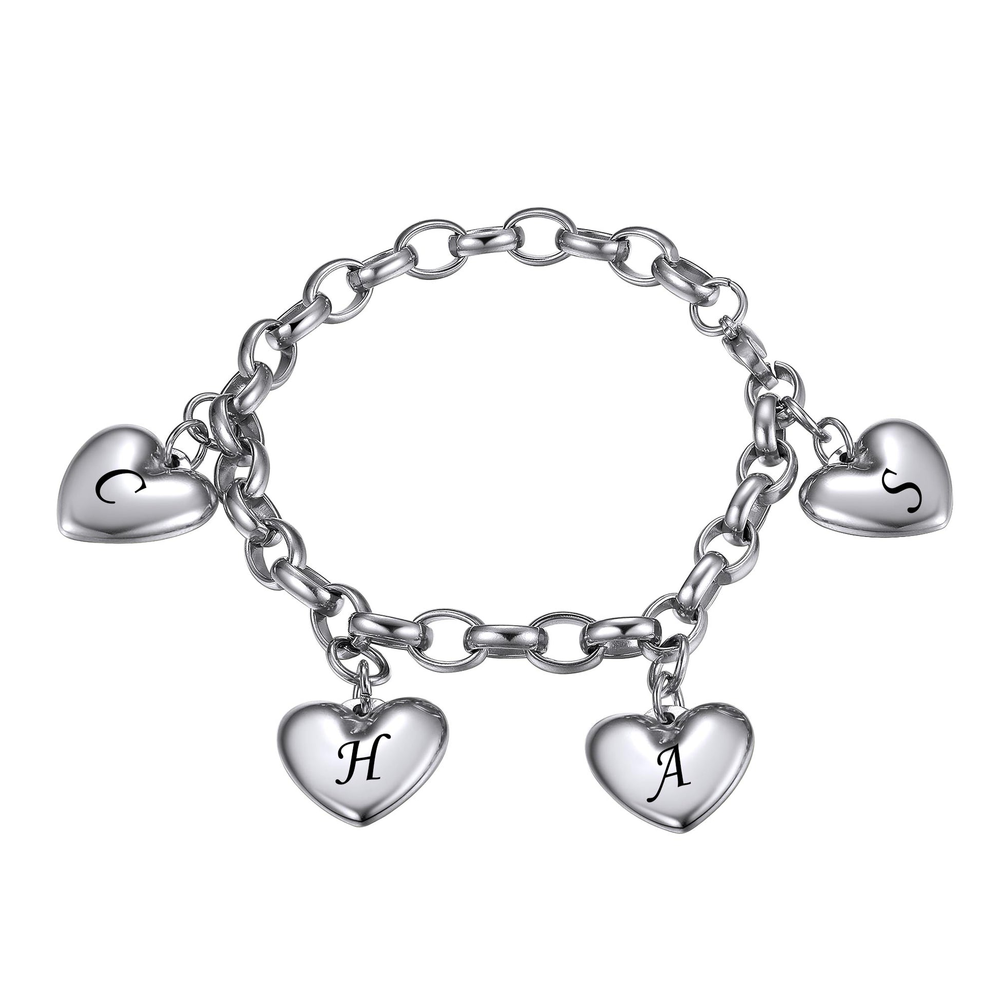 Personalized Engraved Hearts Charm Bracelet 4 heart