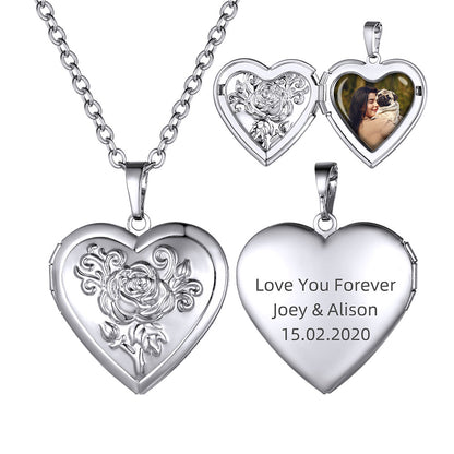 Personalized Photo Rose Heart Locket Necklace