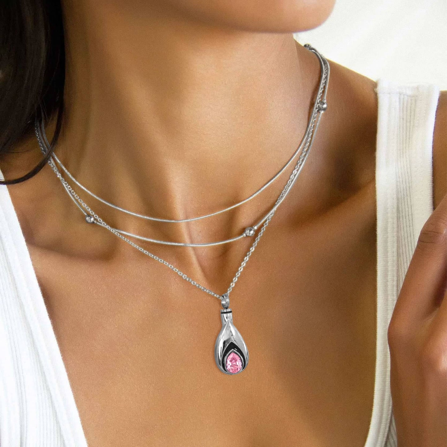 Customized Teardrop Birthstone Urn Necklaces for Ashes