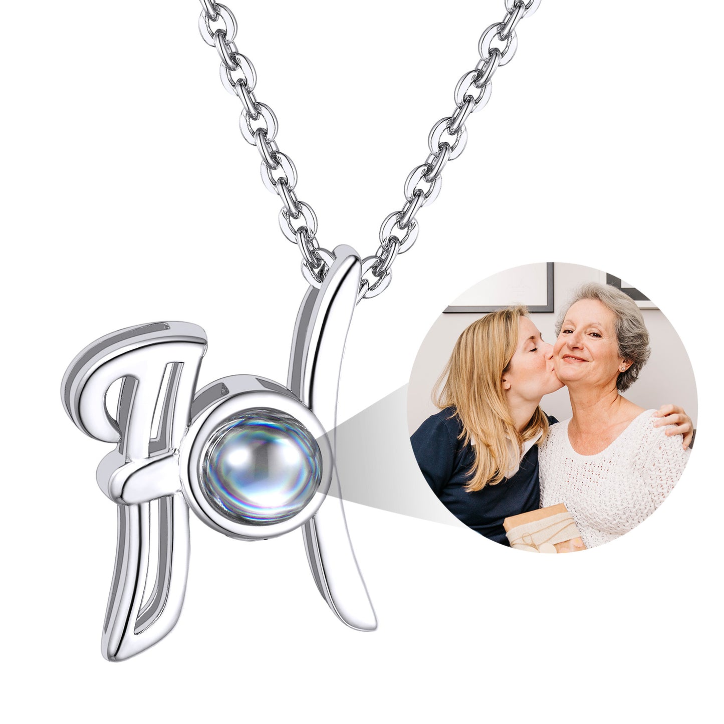 Custom Initial Photo Projection Necklace For Women