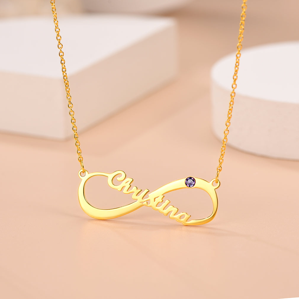 Personalized Birthstone Name Infinity Necklace