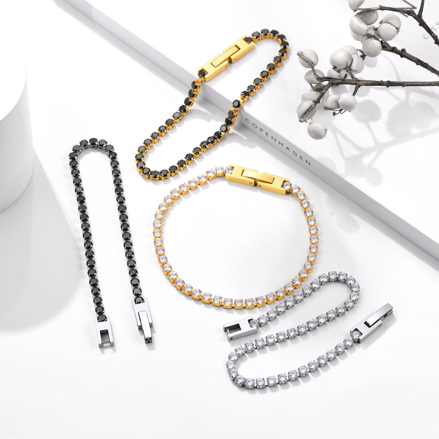 Dainty Black Cubic Zirconia Tennis Bracelet in different color