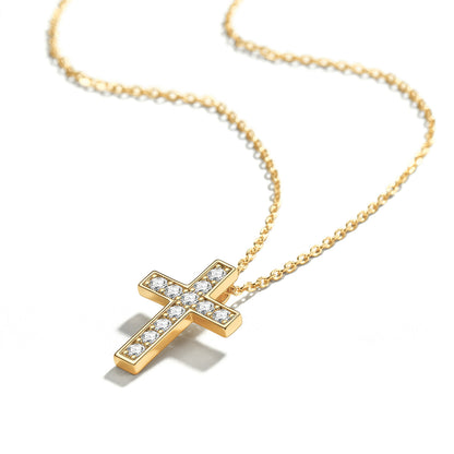 Dainty CZ Cross Necklace in Gold Plated