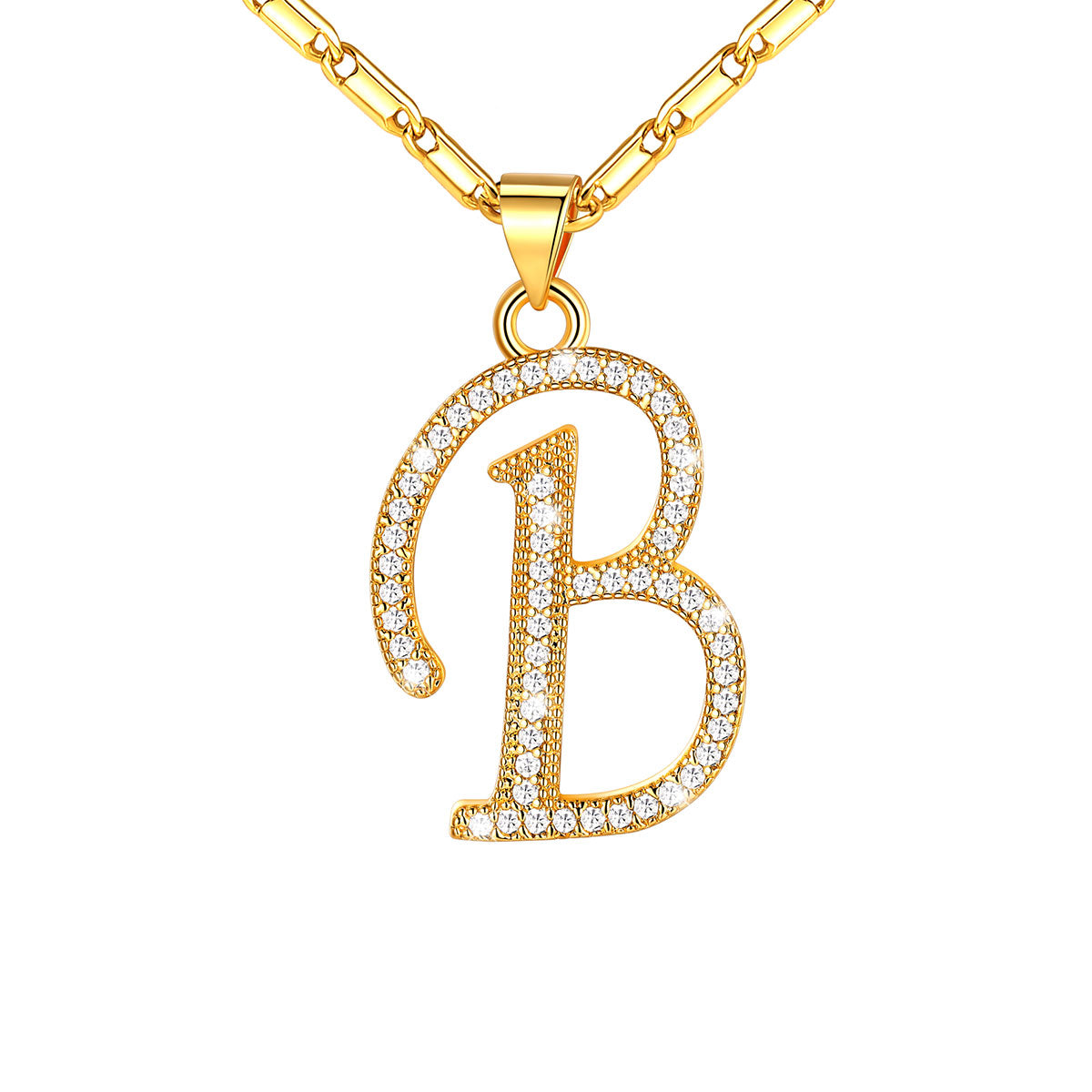 Dainty Cubic Zirconia Initial B Necklace Gold Plated