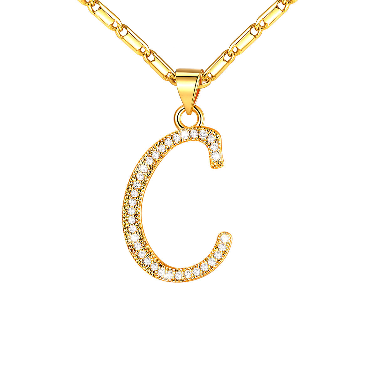 Dainty Cubic Zirconia Initial C Necklace Gold Plated