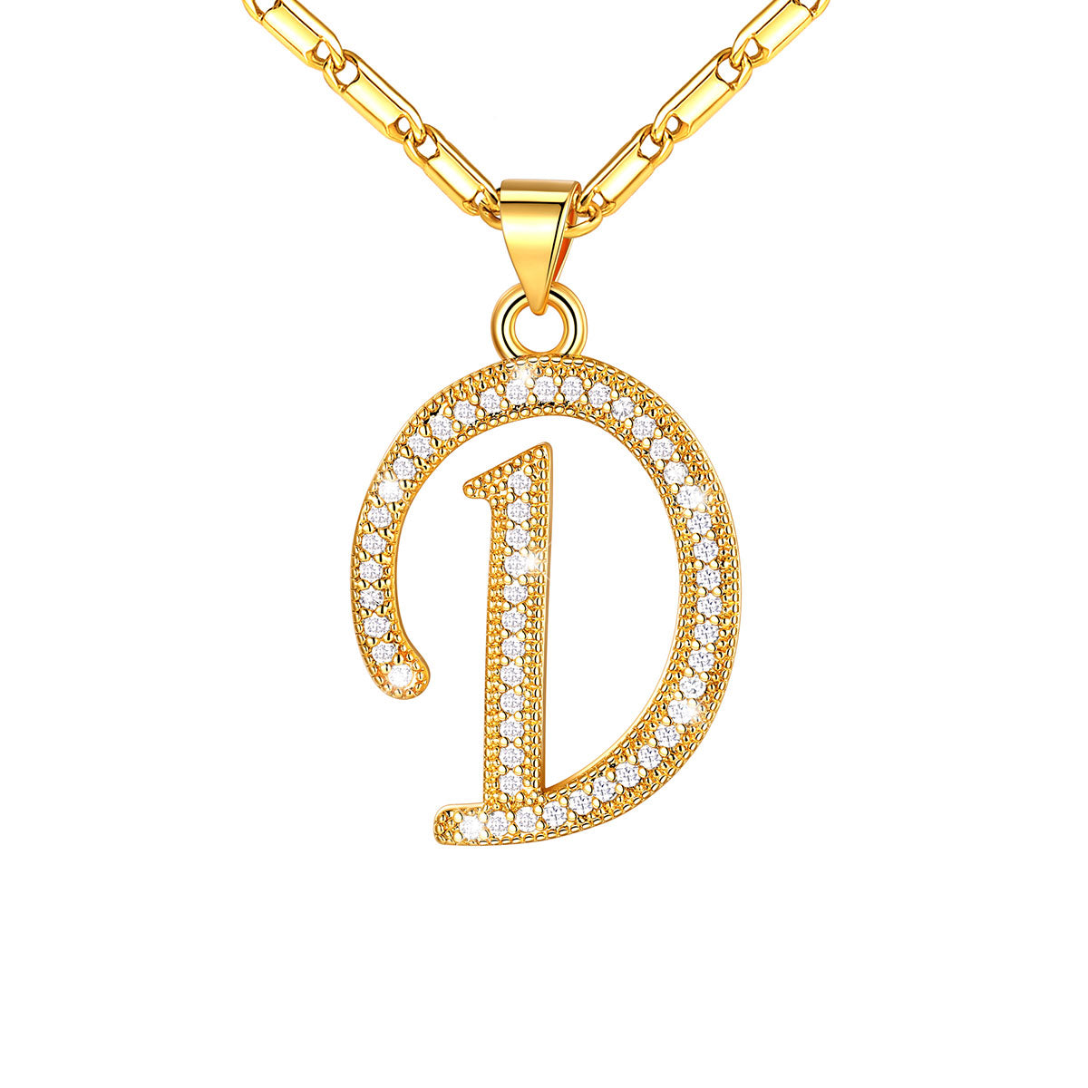 Dainty Cubic Zirconia Initial D Necklace Gold Plated