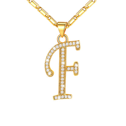Dainty Cubic Zirconia Initial F Necklace Gold Plated