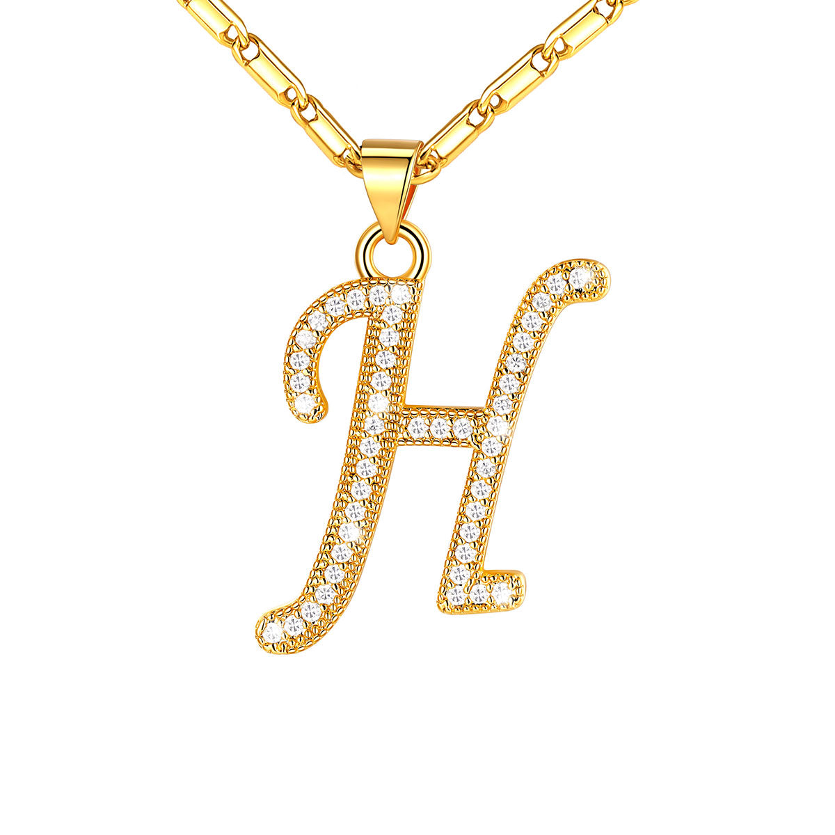 Dainty Cubic Zirconia Initial H Necklace Gold Plated