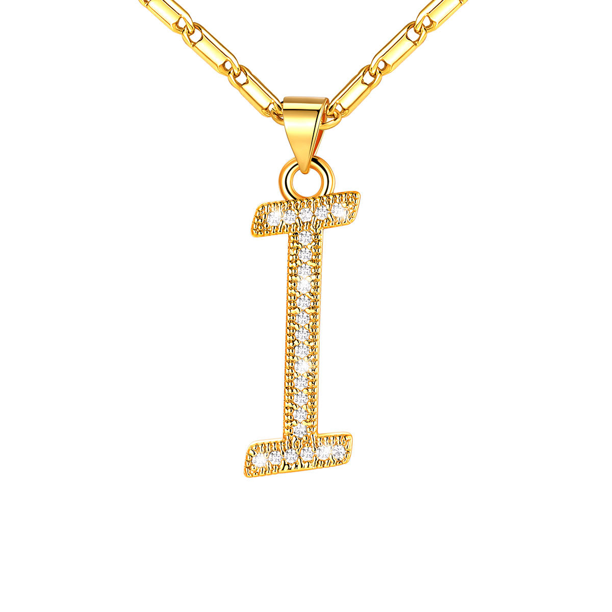 Dainty Cubic Zirconia Initial I Necklace Gold Plated