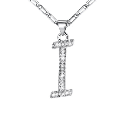 Dainty Cubic Zirconia Initial I Necklace White Gold Plated