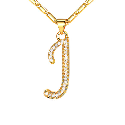 Dainty Cubic Zirconia Initial J Necklace Gold Plated