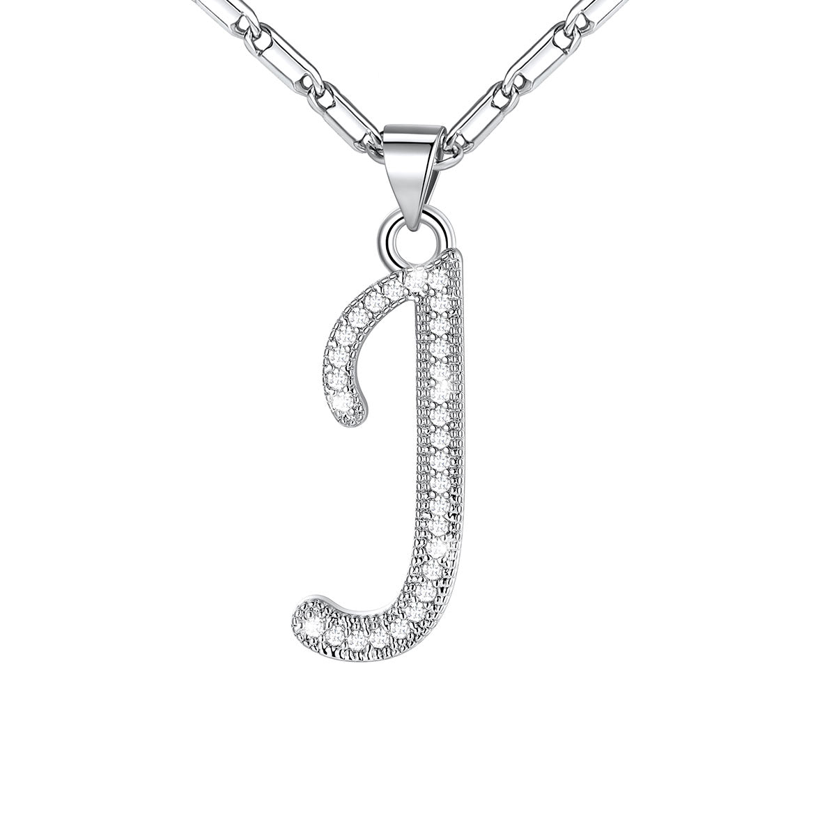 Dainty Cubic Zirconia Initial J Necklace White Gold Plated