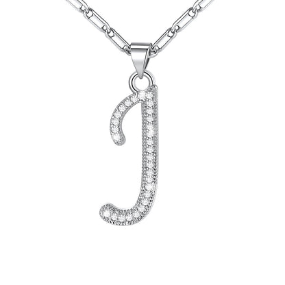 Dainty Cubic Zirconia Initial J Necklace White Gold Plated
