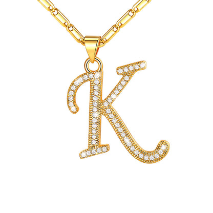 Dainty Cubic Zirconia Initial K Necklace Gold Plated