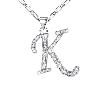 Dainty Cubic Zirconia Initial K Necklace White Gold Plated