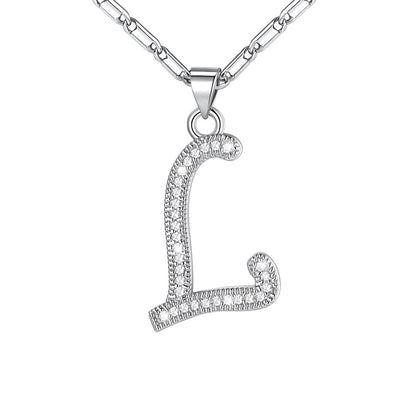 Dainty Cubic Zirconia Initial L Necklace White Gold Plated