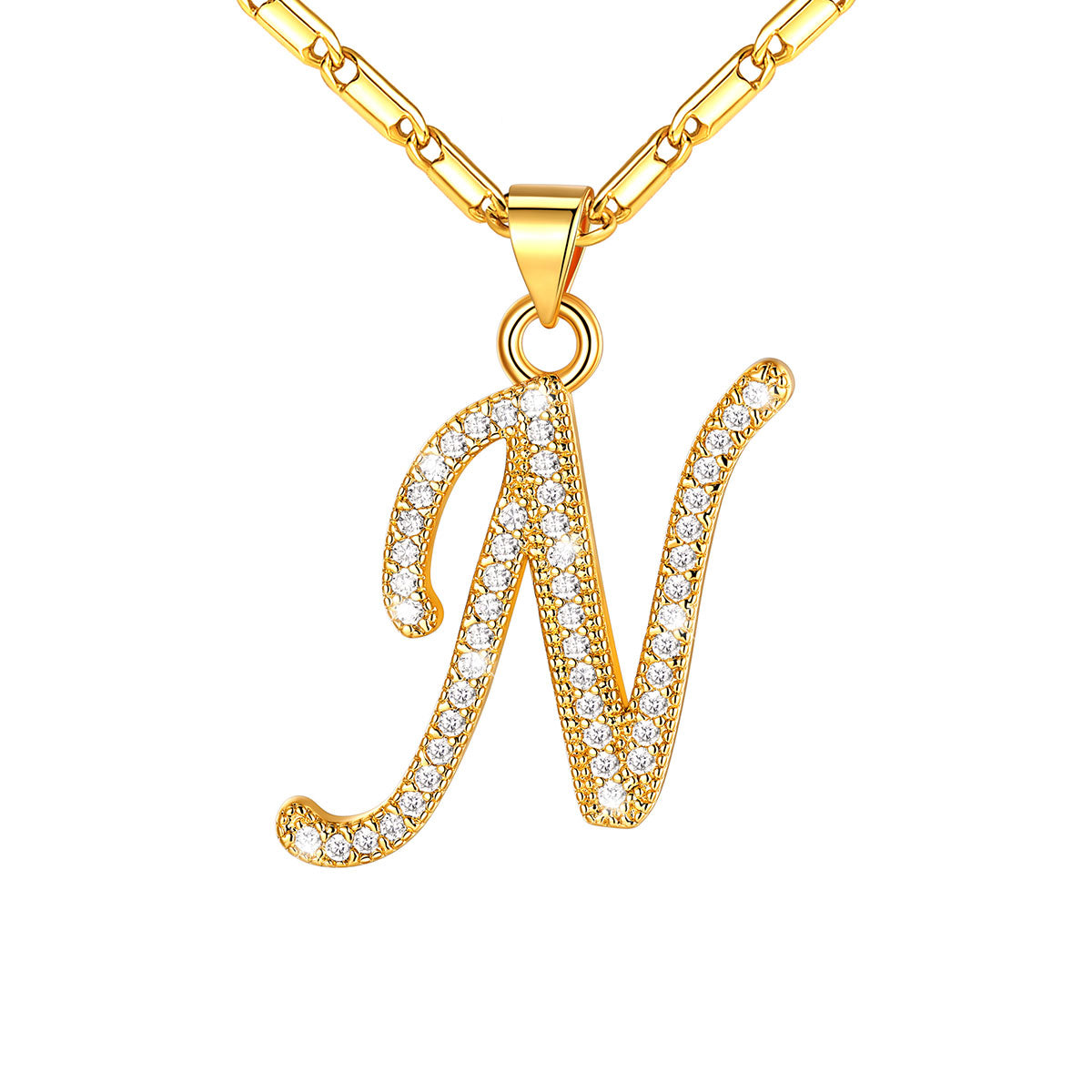 Dainty Cubic Zirconia Initial N Necklace Gold Plated