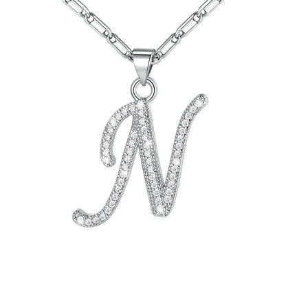 Dainty Cubic Zirconia Initial N Necklace White Gold Plated
