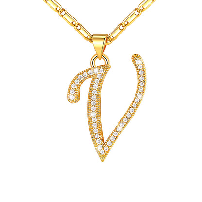 Dainty Cubic Zirconia Initial Necklace Gold Plated