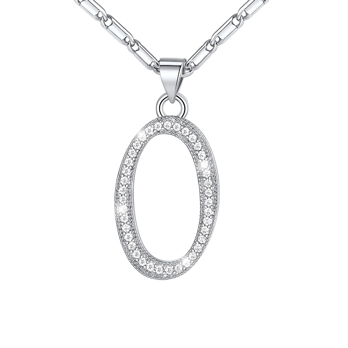 Dainty Cubic Zirconia Initial O Necklace White Gold Plated