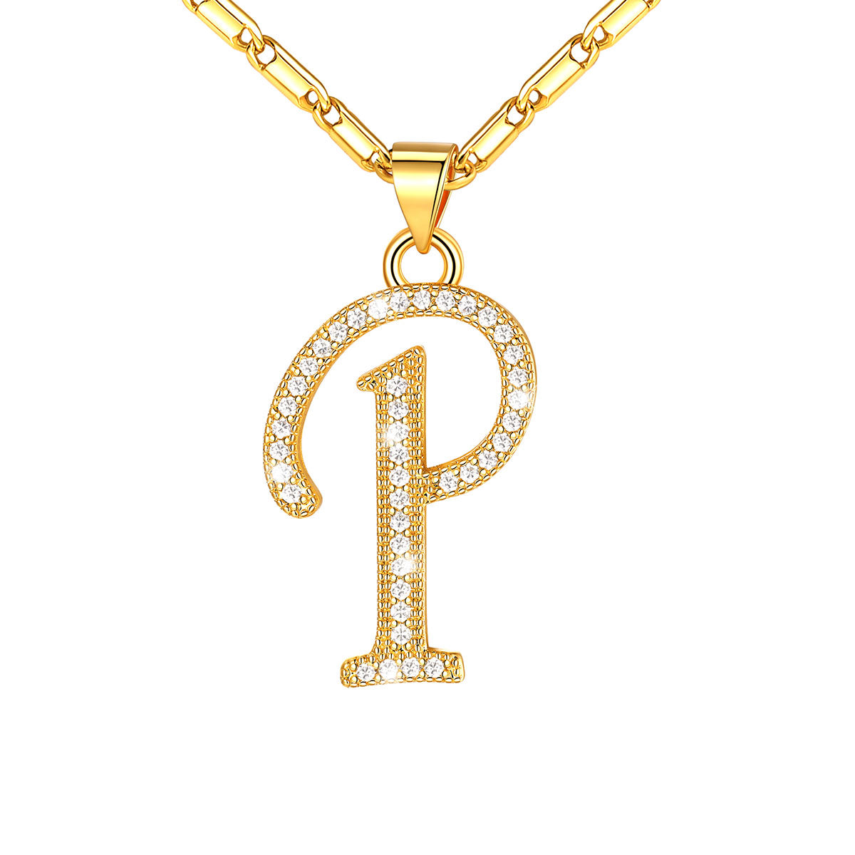 Dainty Cubic Zirconia Initial P Necklace Gold Plated