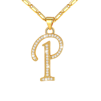 Dainty Cubic Zirconia Initial P Necklace Gold Plated