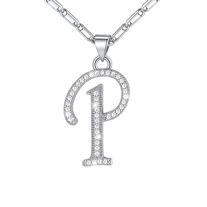 Dainty Cubic Zirconia Initial P Necklace White Gold Plated