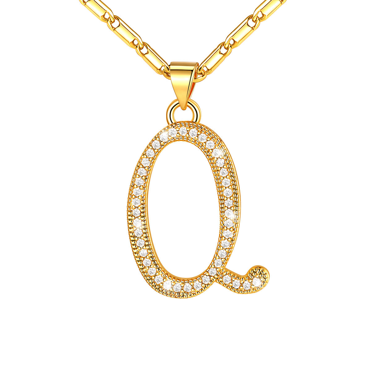 Dainty Cubic Zirconia Initial Q Necklace Gold Plated