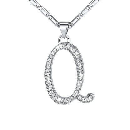 Dainty Cubic Zirconia Initial Q Necklace White Gold Plated