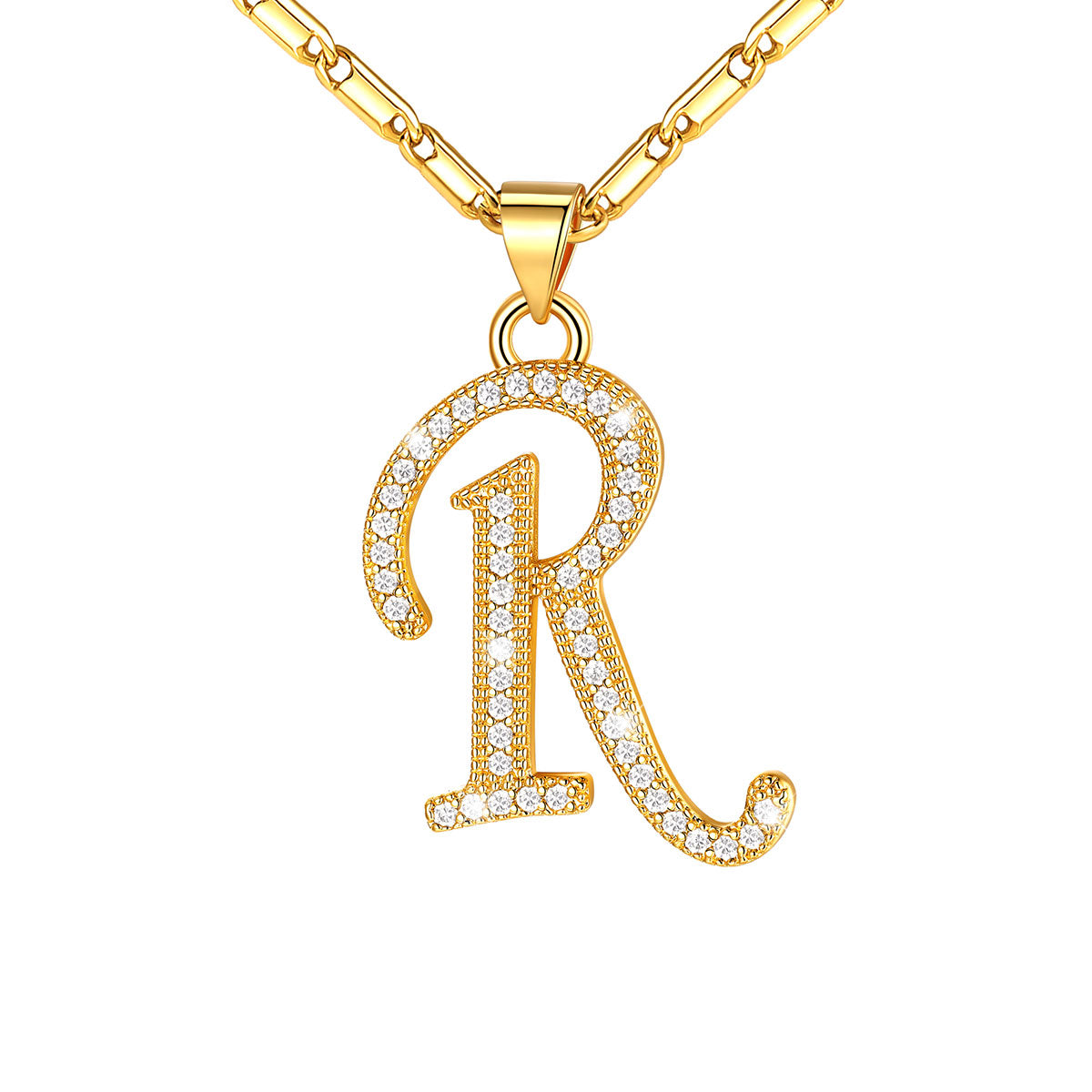 Dainty Cubic Zirconia Initial R Necklace Gold Plated