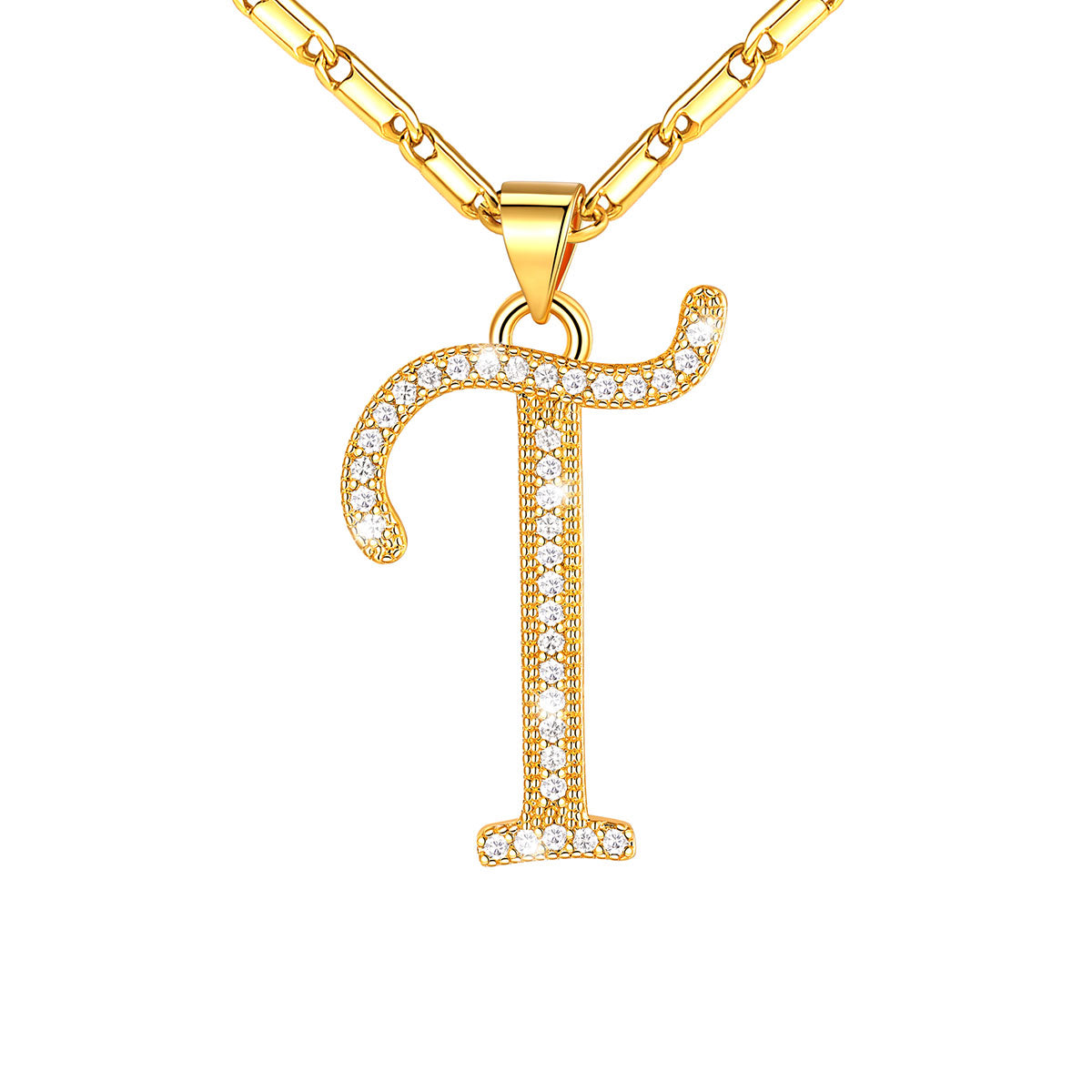 Dainty Cubic Zirconia Initial T Necklace Gold Plated