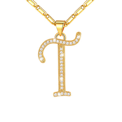 Dainty Cubic Zirconia Initial T Necklace Gold Plated