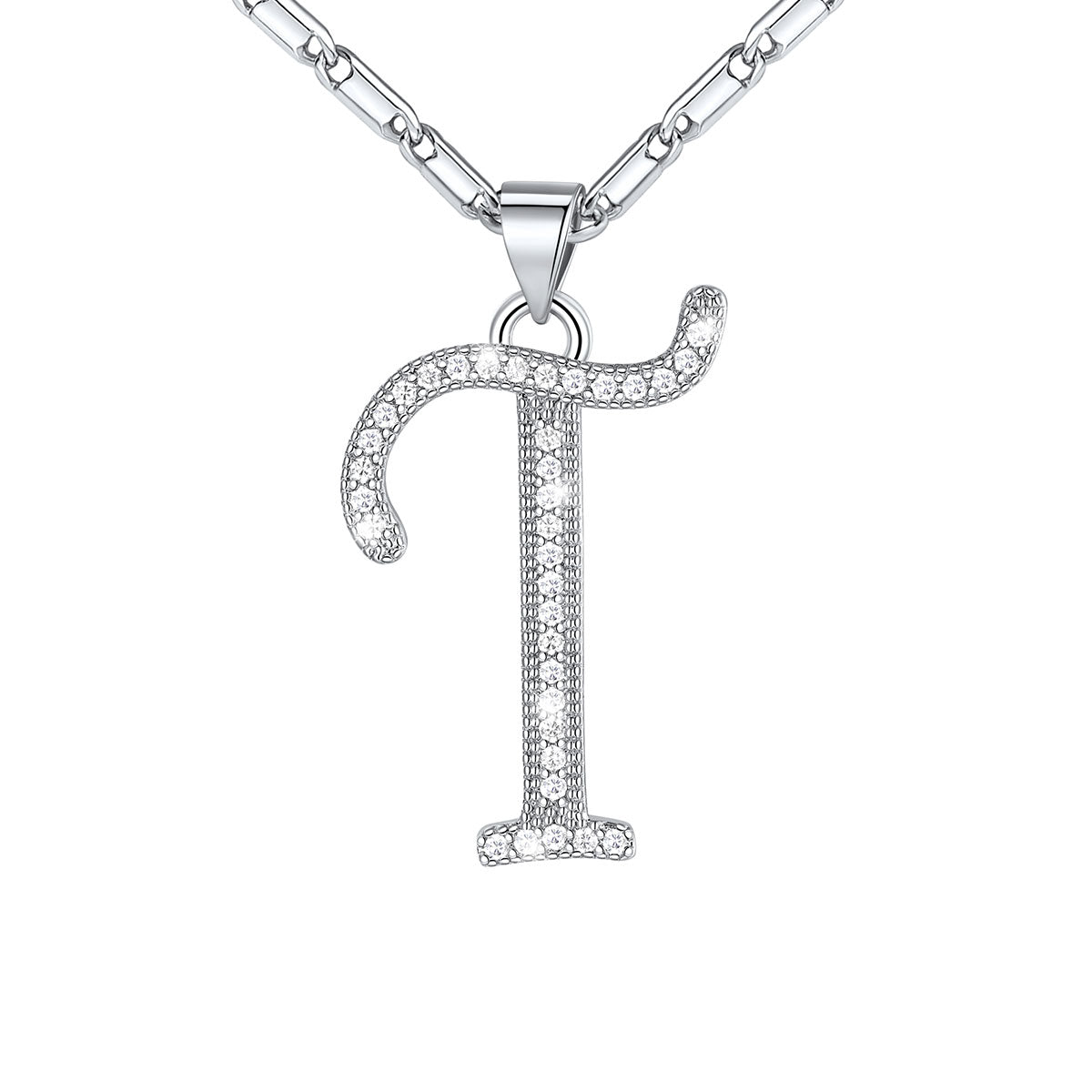 Dainty Cubic Zirconia Initial T Necklace White Gold Plated