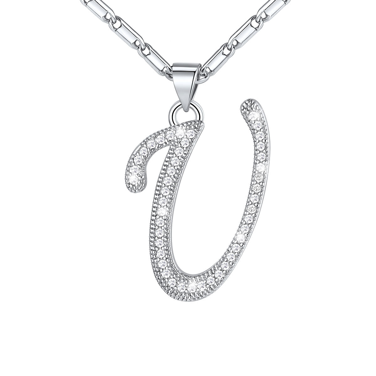 Dainty Cubic Zirconia Initial U Necklace White Gold Plated