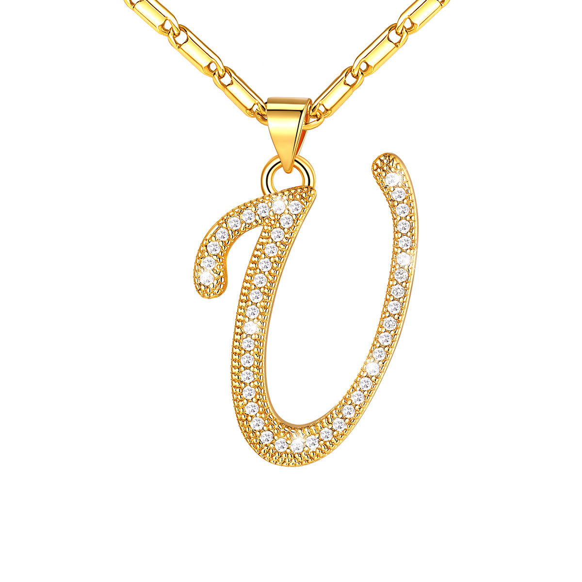 Dainty Cubic Zirconia Initial V Necklace Gold Plated