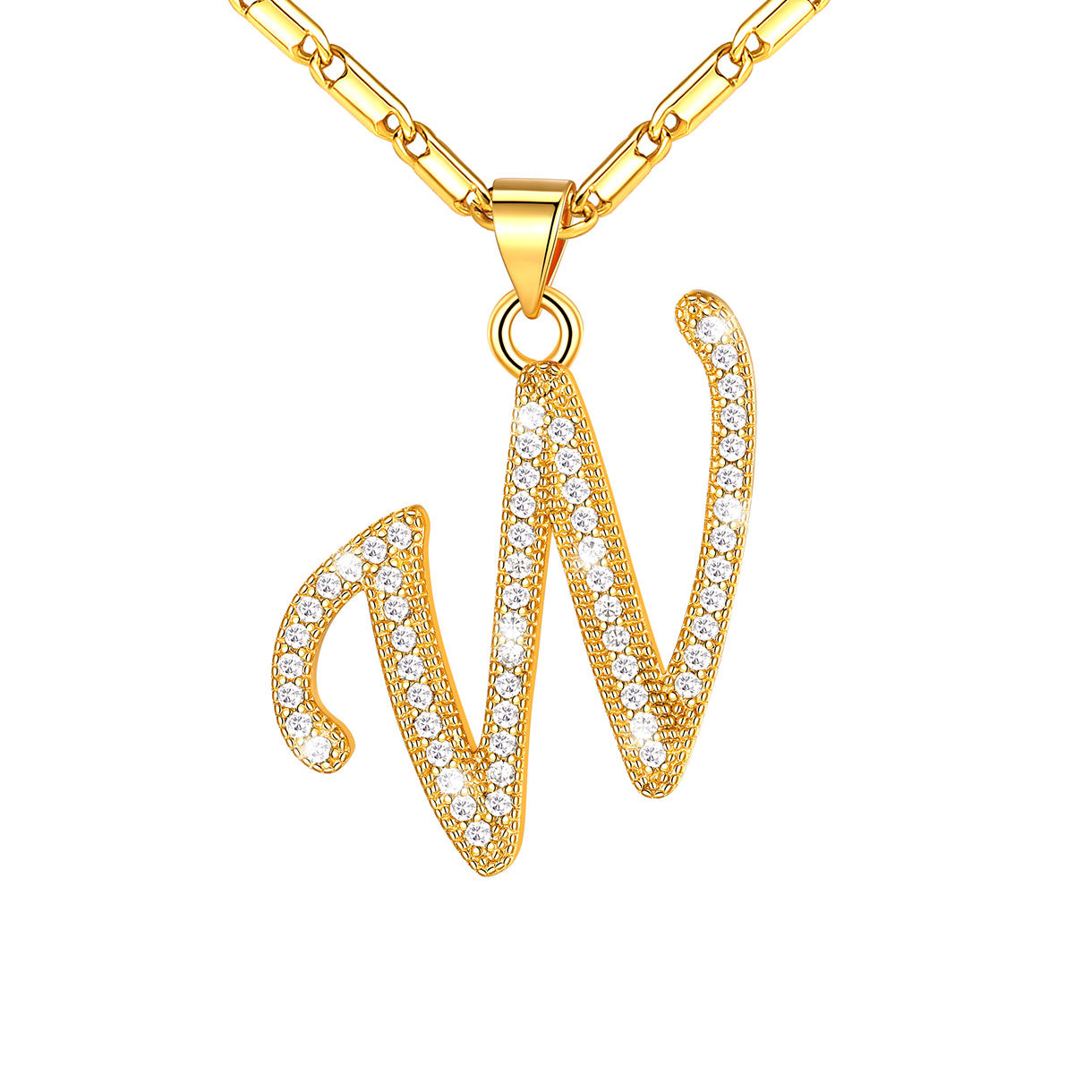 Dainty Cubic Zirconia Initial W Necklace Gold Plated