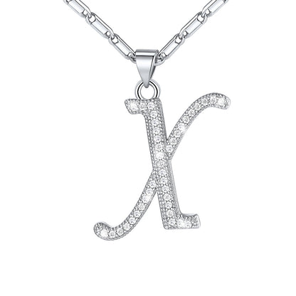 Dainty Cubic Zirconia Initial X Necklace White Gold Plated