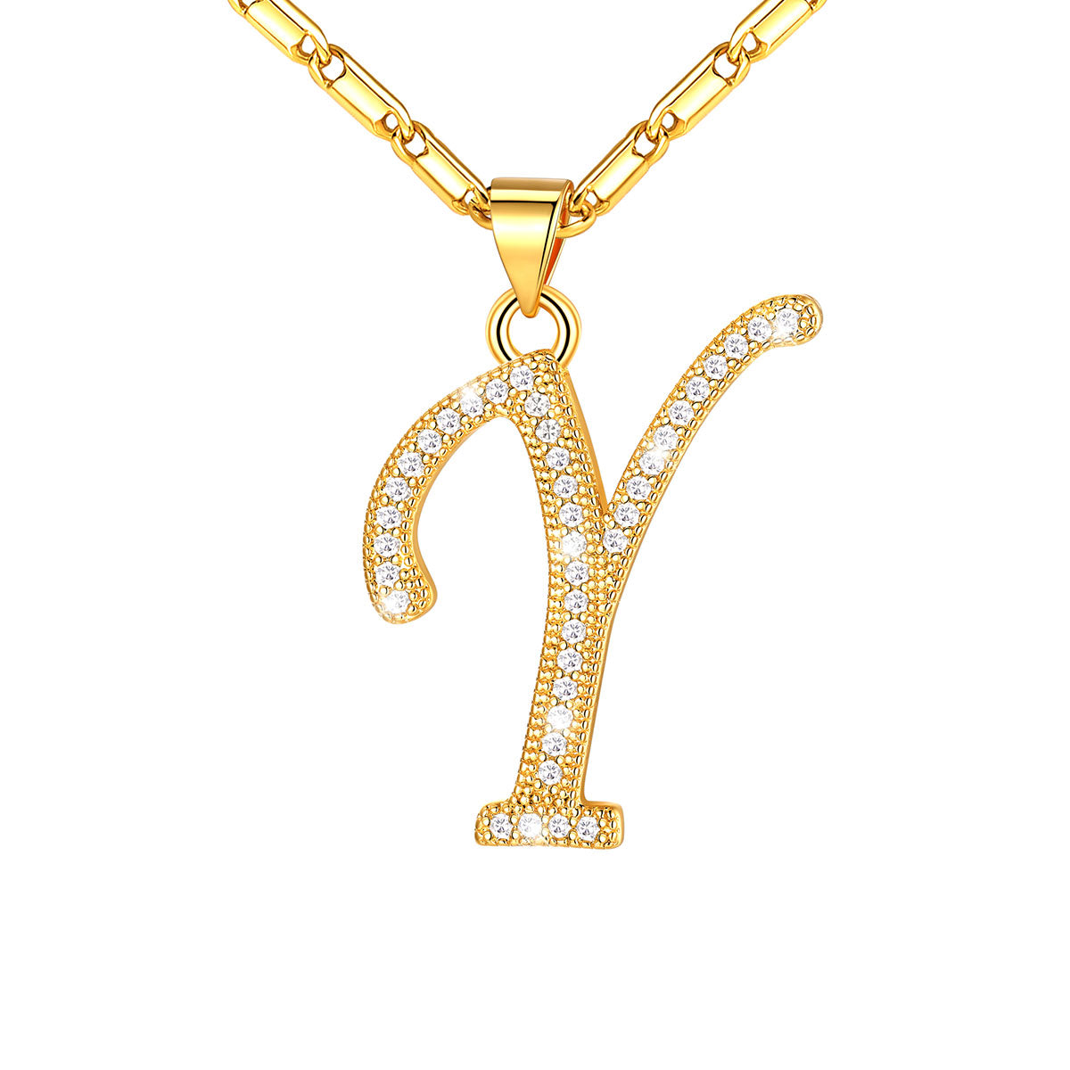 Dainty Cubic Zirconia Initial Y Necklace Gold Plated