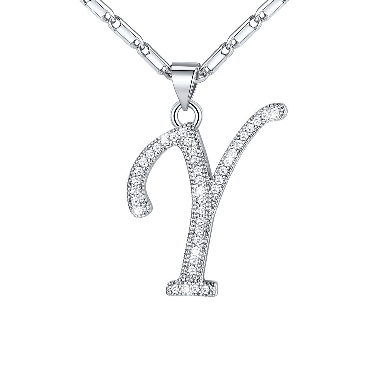 Dainty Cubic Zirconia Initial Y Necklace White Gold Plated