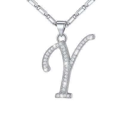 Dainty Cubic Zirconia Initial Y Necklace White Gold Plated