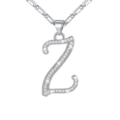 Dainty Cubic Zirconia Initial Z Necklace White Gold Plated