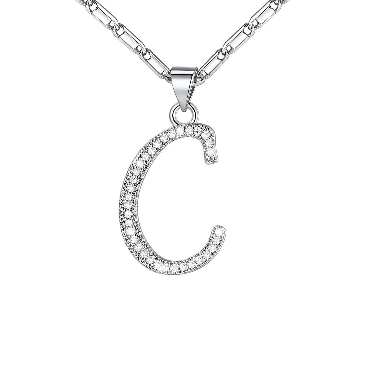 Dainty Cubic Zirconia Initial c Necklace White Gold Plated