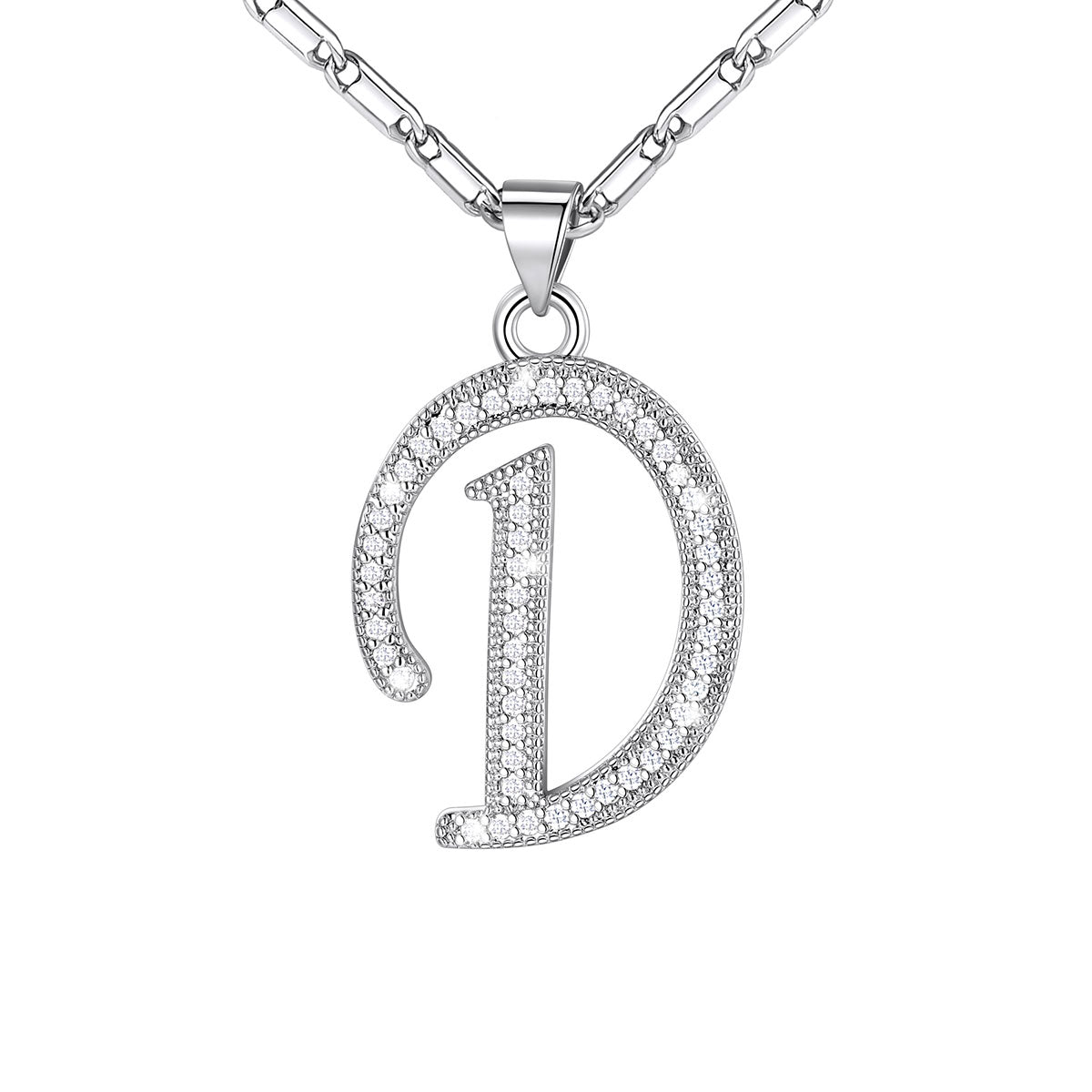 Dainty Cubic Zirconia Initial d Necklace White Gold Plated