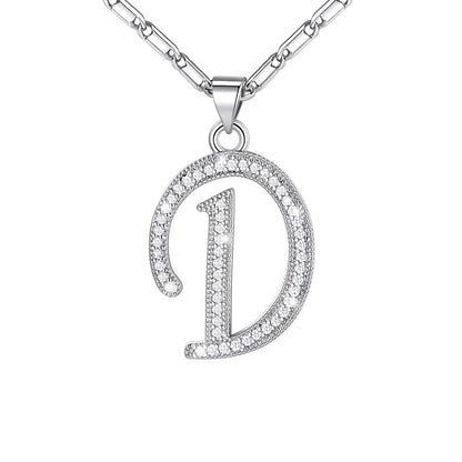 Dainty Cubic Zirconia Initial d Necklace White Gold Plated