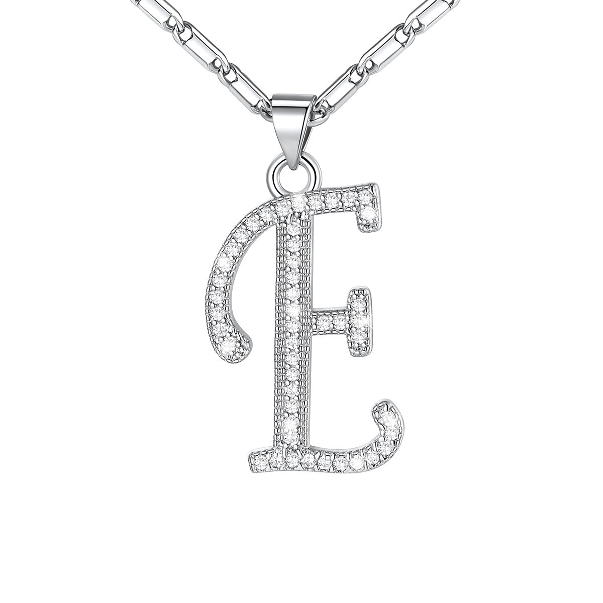 Dainty Cubic Zirconia Initial e Necklace White Gold Plated