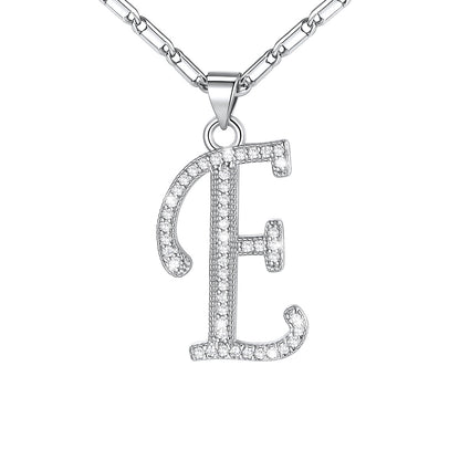 Dainty Cubic Zirconia Initial e Necklace White Gold Plated