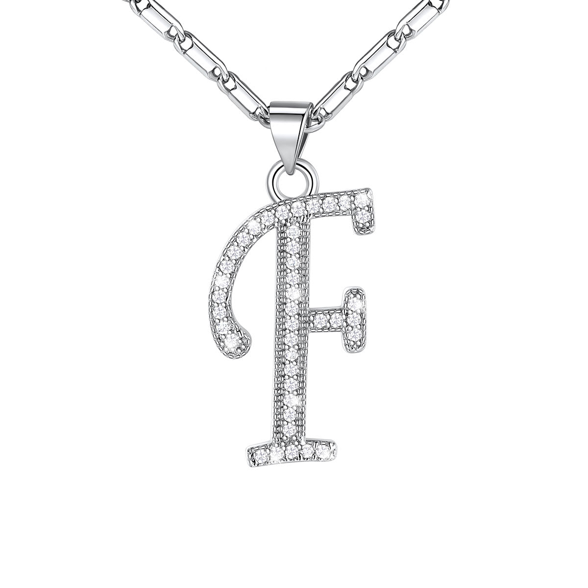 Dainty Cubic Zirconia Initial f Necklace White Gold Plated