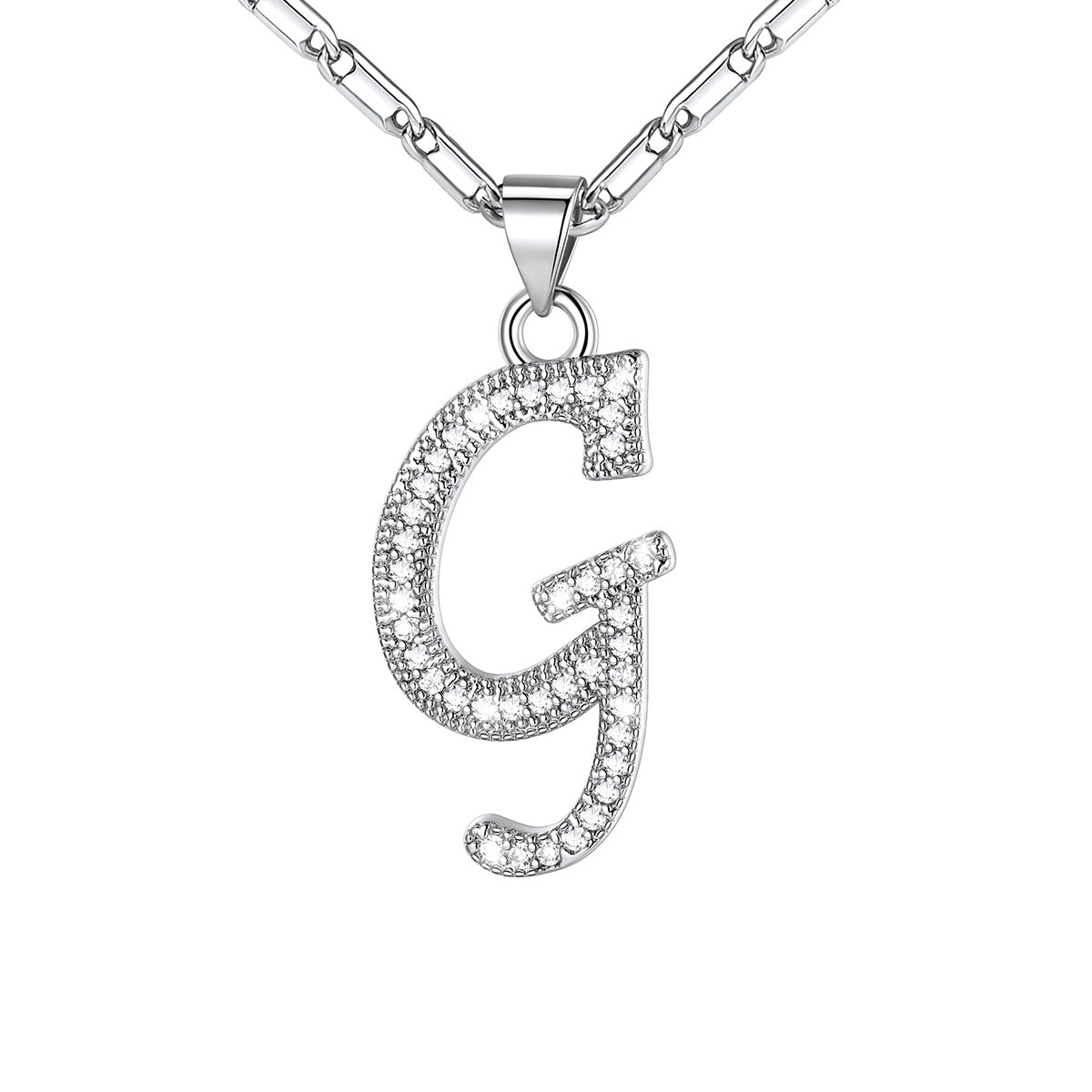 Dainty Cubic Zirconia Initial g Necklace White Gold Plated