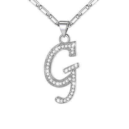 Dainty Cubic Zirconia Initial g Necklace White Gold Plated